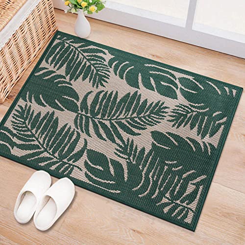 Rugshop Salvora Floral Leaves Textured Flat Weave Easy Cleaning Outdoor Rugs for Deck,Patio,Backyard Indoor/Outdoor Area Rug 2' x 3' Green