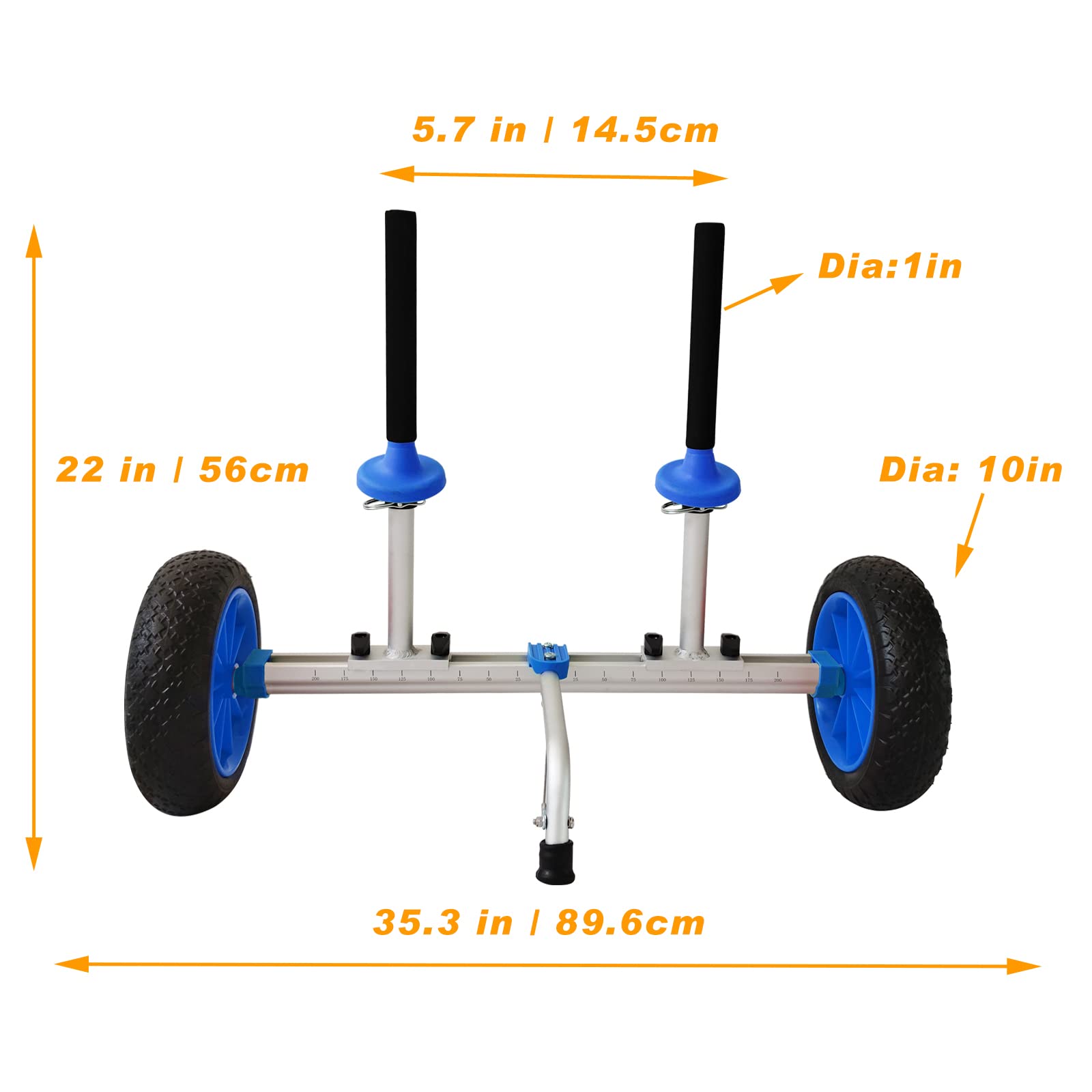 Newcod Sit on Top Kayak Cart Dolly with Large Airless Wheels, Quick-Detachable and Width Adjustable, Suitable for Kayaks Canoes with Scupper Holes