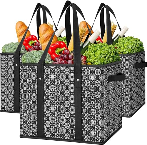 WISELIFE Reusable Grocery Bags [3 Pack],Large Grocery Tote Bag Water Resistant Shopping Bags Foldable Grocery Bag for Clothes,Shoes and Picnic,Black