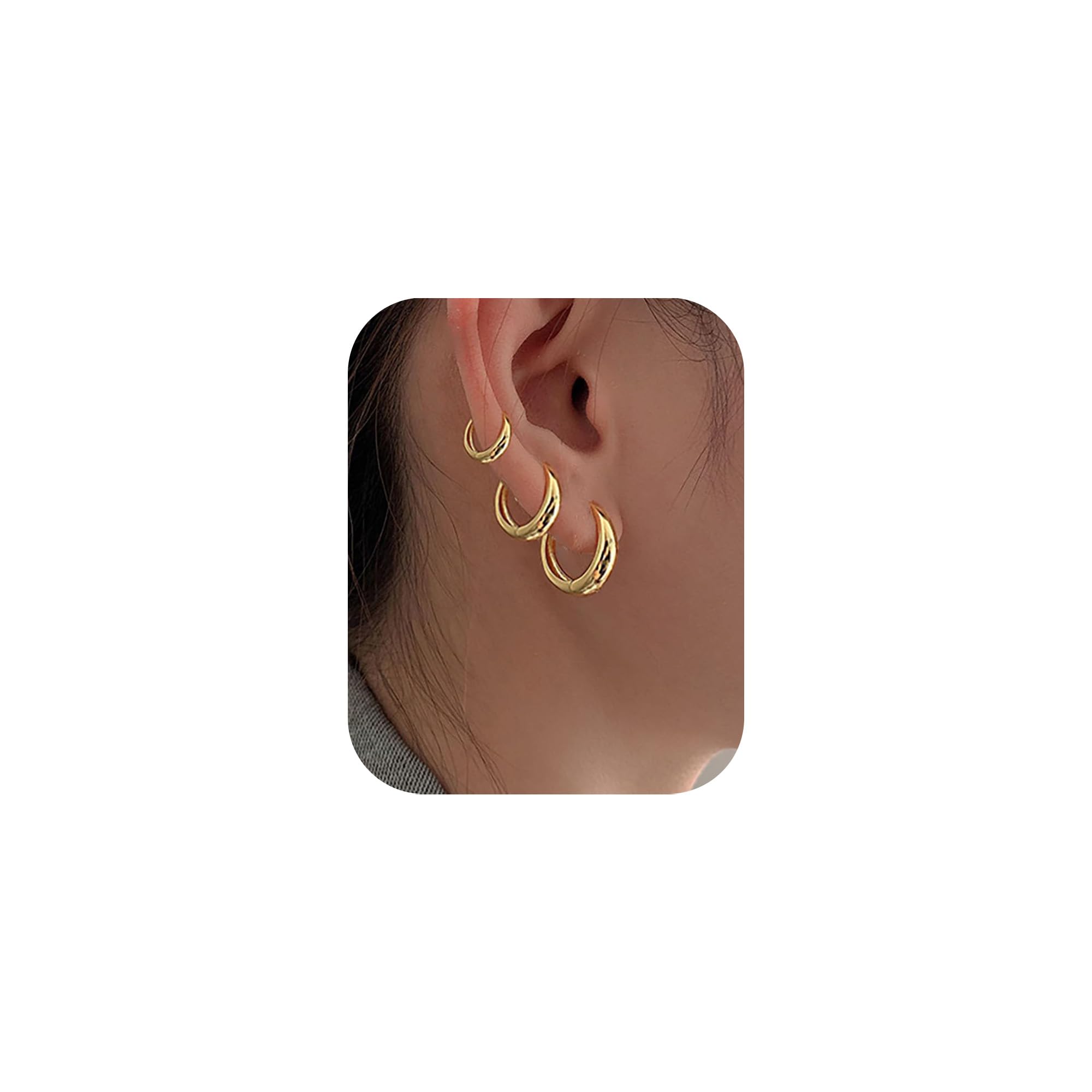 PANSHI Gold Hoop Earrings for Women Trendy Chunky Gold Earrings Huggie Dainty Earrings Gold Jewelry for Women Teen Girls Gifts