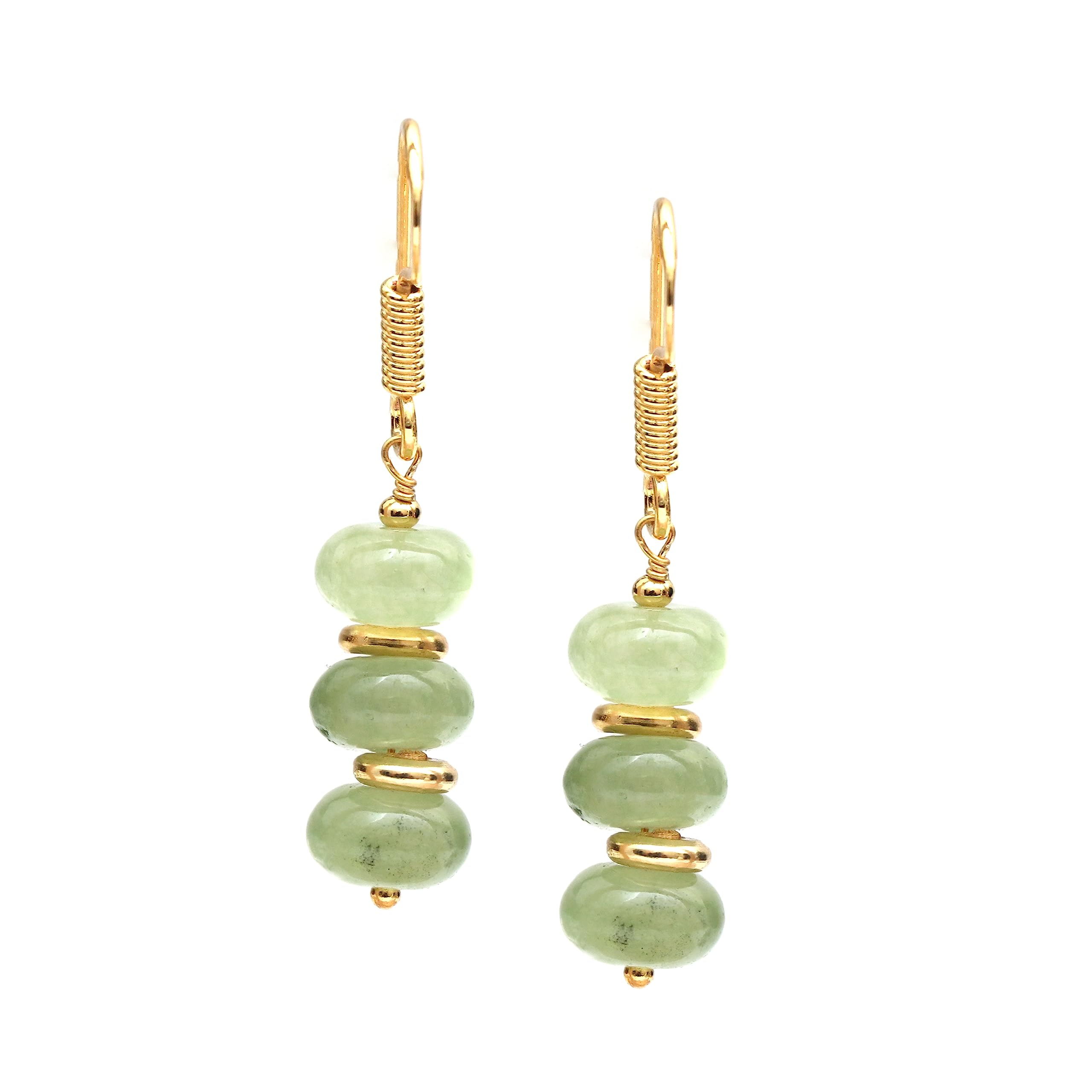 Gempires Prehnite Rondelle Beads Earrings, Dangling Earrings, Light Green Crystals,14k Gold Plated Hook Earrings, Handmade Earrings for Women, Western Jewelry (Quartz)