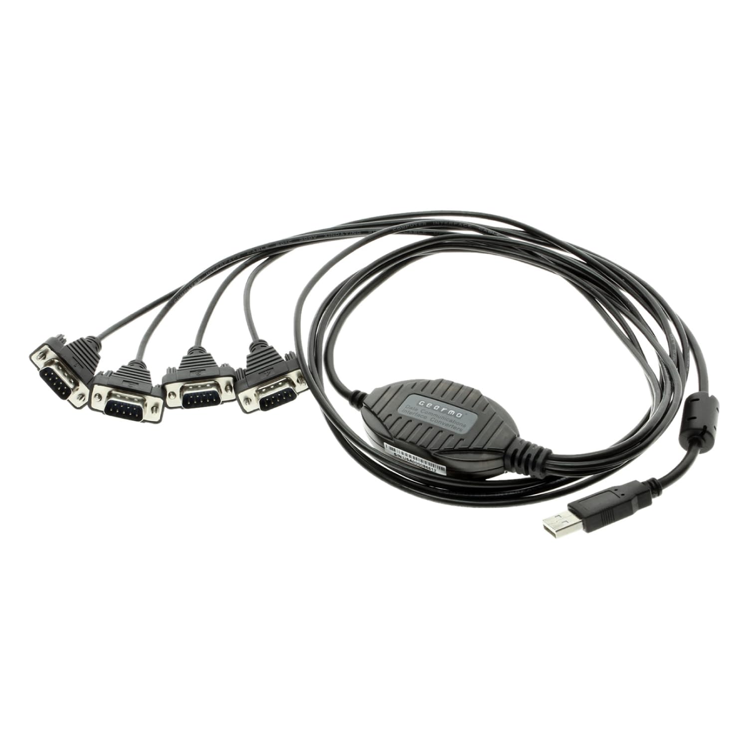 Gearmo 4 Port USB to Serial RS232 Adapter FTDI Chipset, Supports Win 11, 10, 8, 7, Linux, Mac w/ESD and Surge Protection