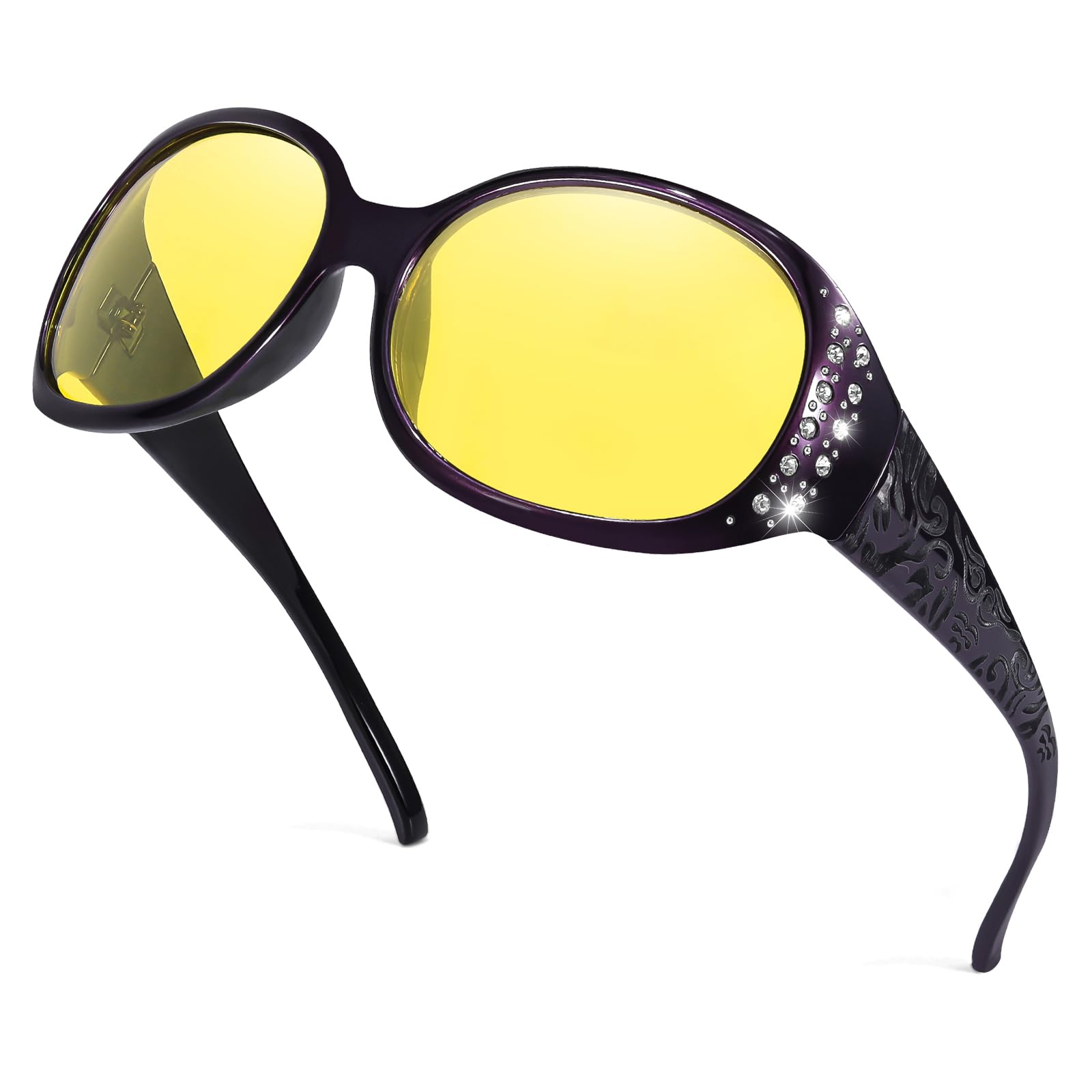 TJUTR Night Vision Driving Glasses for Women - Anti Glare, Polarized Nighttime Yellow Lens