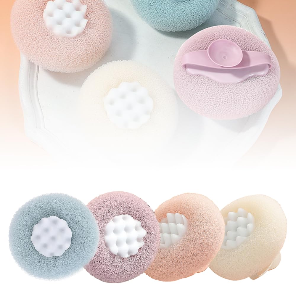 Super Soft Sunflower Suction Cup Bath Ball, 2024 Upgraded Loofah Sponge Shower Ball, Exfoliating Bath Sponge Cleaning Brush, Body Wash Infused Sponge for Women (4 Pcs)