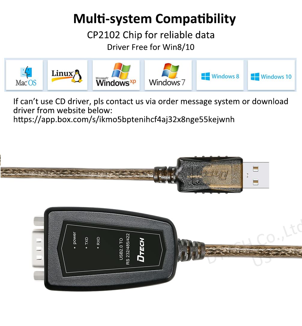 DTech USB to Serial Adapter RS422 RS485 R232 to USB Cable (3 in 1 Interface) Supports DC 5V with Breakout Board LED Lights for Multi-Kind Control Devices Windows 11 10 8 7 XP Mac (1.5ft)