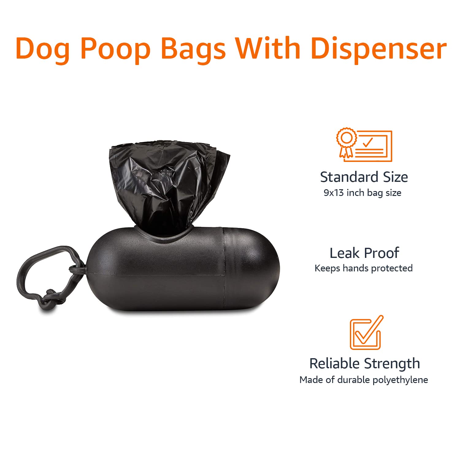 Amazon Basics Dog Poop Leak Proof Bags with Dispenser and Leash Clip, Unscented, 900 Count, 60 Pack of 15, Black, 13 x 9 Inch