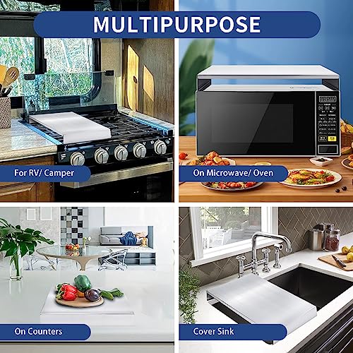 Stainless Steel Stove Top Cover, Range Burner Cover for Gas/Electric Stove, Noodle Board for 2 Burners RV/Camper/Apartment, Not Universal, Black Finish