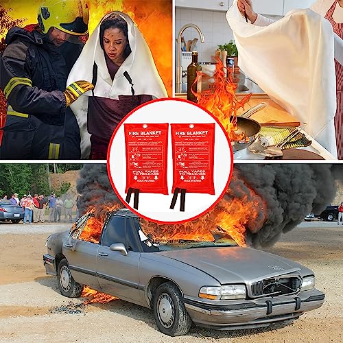 KITOSUN Fire Blanket for Kitchen Home Emergency - Fiberglass Blankets Fire Survival Suspension Flames Retardant Extinguisher Great for Stove Car Garage Office Camping Caravan BBQ Safety (2-Pack)