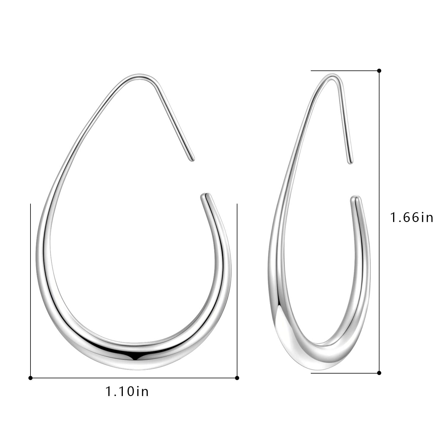 Lightweight Teardrop Hoop Earrings for Women - 14k Gold/White Gold Plated Large Oval Pull Through Hoop Earrings High Polished Statement Jewelry Gift for Women Teen Girls