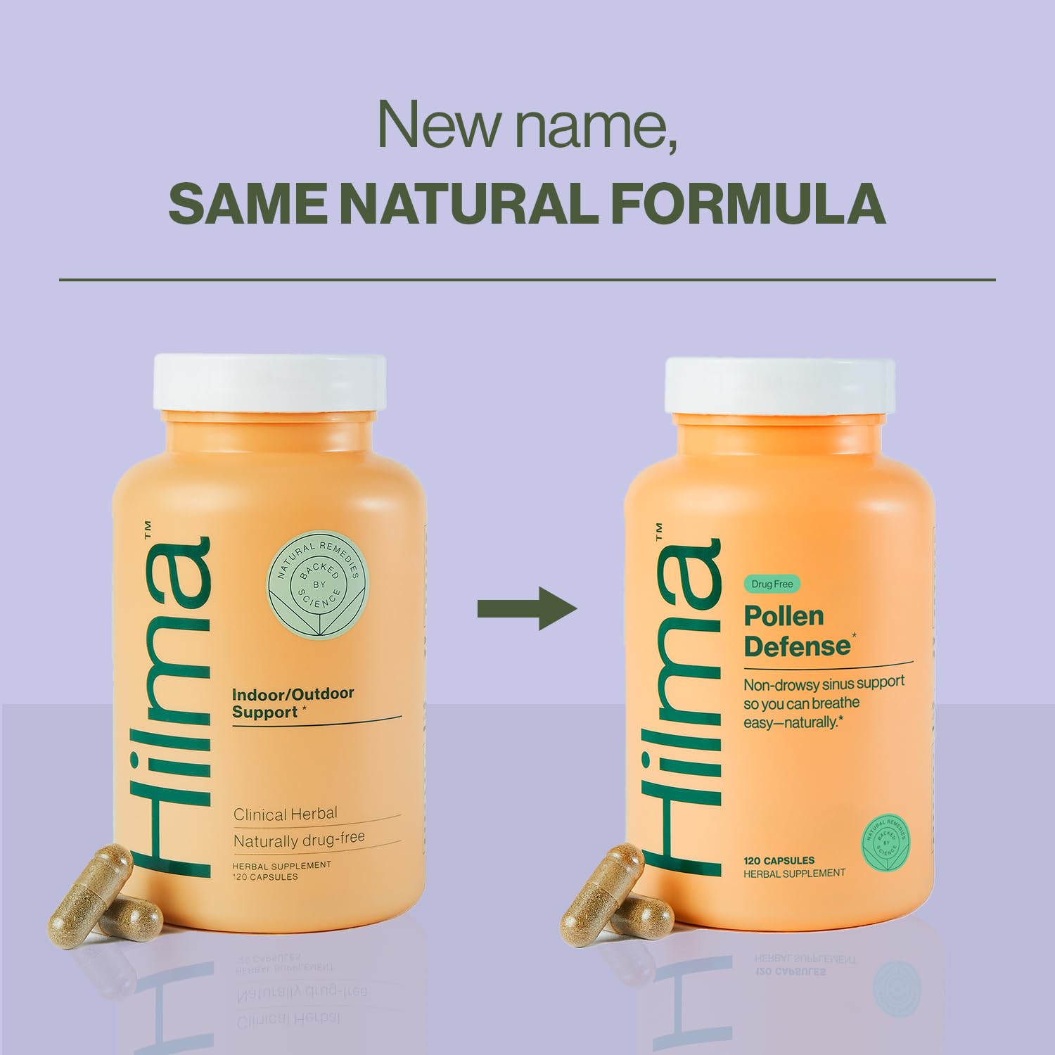 Hilma Natural Sinus Support, All Day Allergy and Sinus Relief from Pollen and Dust w/Butterbur, Stinging Nettles and Spirulina, Non-Drowsy, Organic, Clinically Proven Ingredients, 120 Vegan Capsules