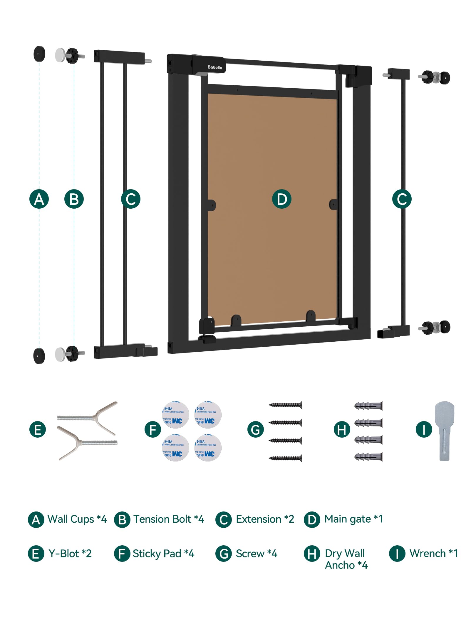 Babelio Clear Baby Gate, 29"-40" Baby Gate for doorways, Auto Close Dog Gate, Modern Acrylic Clear, Elegance Meet Safety, Pressure Mounted Child Gate, Black