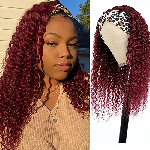 Lauberita Chocolate Brown Headband Wig Human Hair for Women #4 Deep Wave Headband Wig Glueless Curly Human Hair Wig 18 Inch