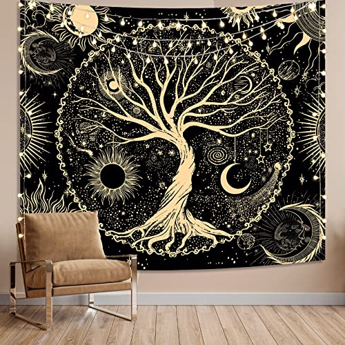 Avinyl Blacklight Tree Space Tapestry Wall Hanging, 30" x 36" Small Black Light Tree of Life Tapestries, Fantasy Cool Star Galaxy Wall Poster for Living Room Teen Dorm Decor