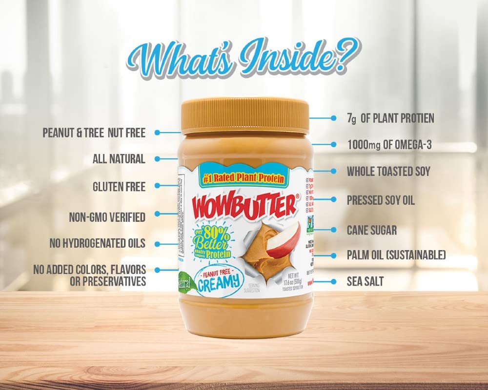 WOWBUTTER Natural Peanut Free Creamy 1.1lb Jars, 1 Count, (Pack of 2)