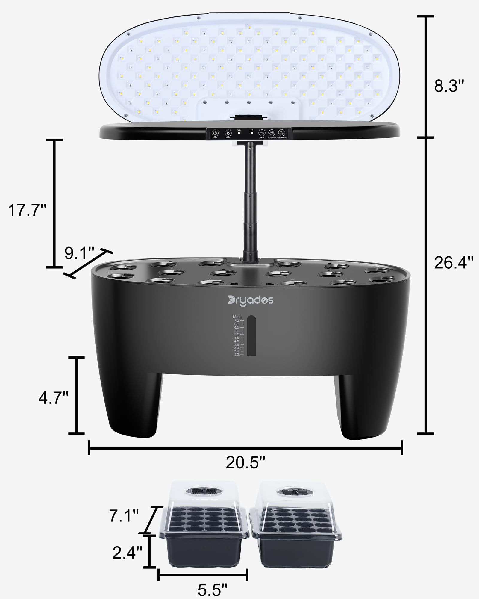 DRYADES Hydroponics Growing System Kit 16Pods, Herb Garden with Sprout Mode Can Seedling in Advance, Indoor Garden Planter for Home Office School with LED Grow Light, for Mom Women, Black