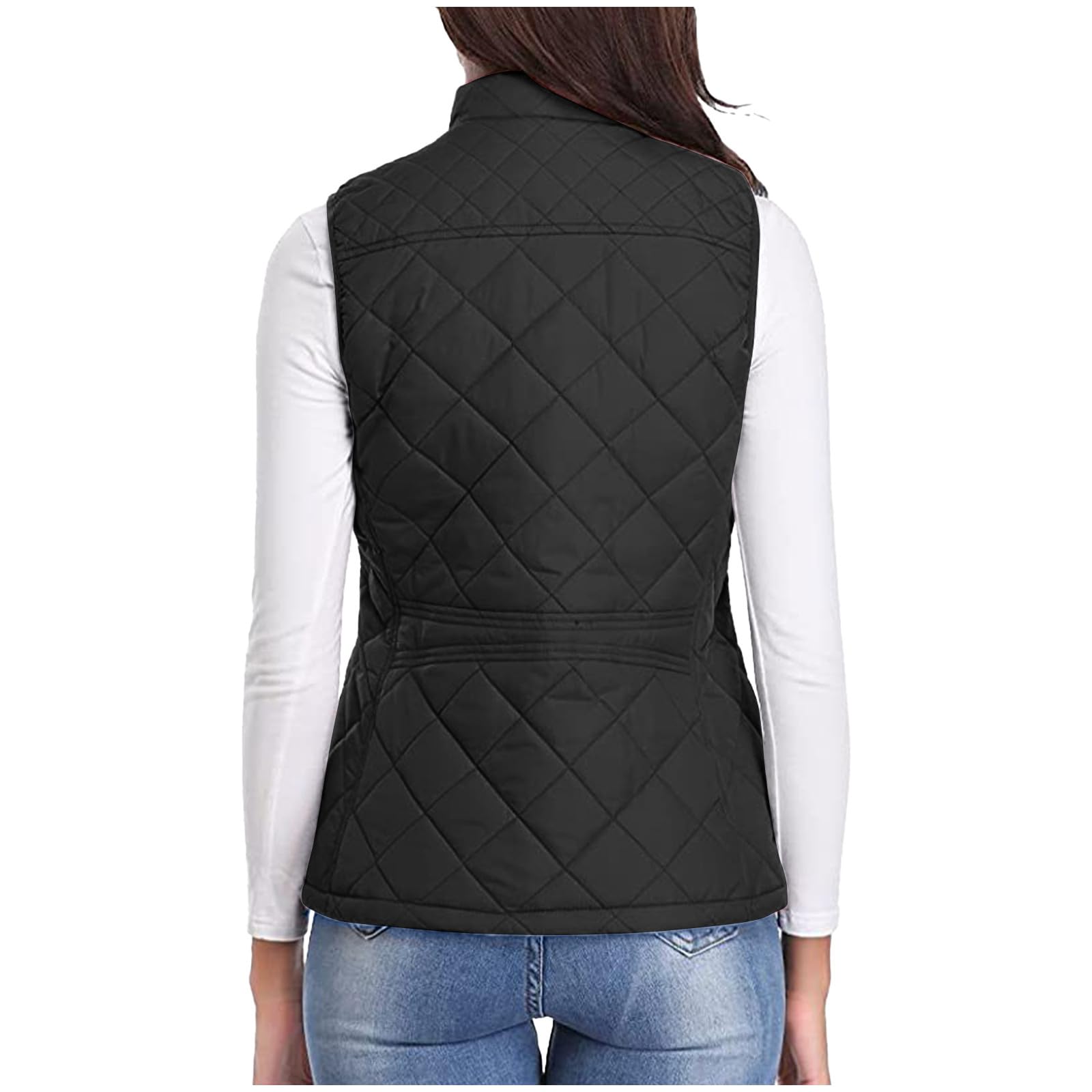 Women's Fall Winter Vest Zip Up Quilted Jackets Sleeveless Winter Coats Stand Collar Athletic Vest for Hiking Running, Winter Jacket Women, Winter Outwear for Women Black