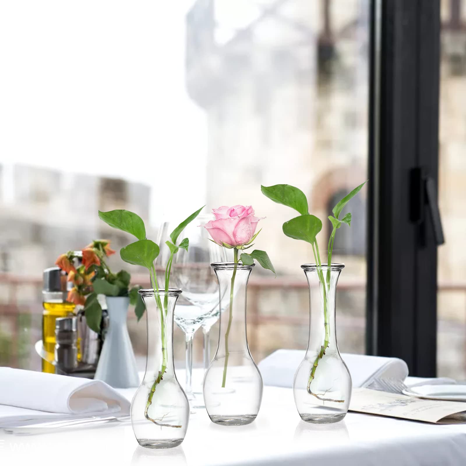 ZOOFOX Set of 16 Glass Bud Vase, Small Vases for Single Rose, Clear Glass Flower Bottle for Rustic Wedding Centerpieces, Home Table Flower Decor, Floral Arrangements