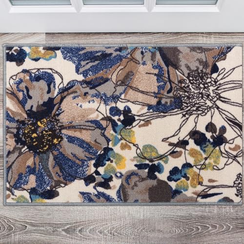 Rugshop Modern Bright Flowers Non-Slip (Non-Skid) Runner Rug 2' x 10' Cream