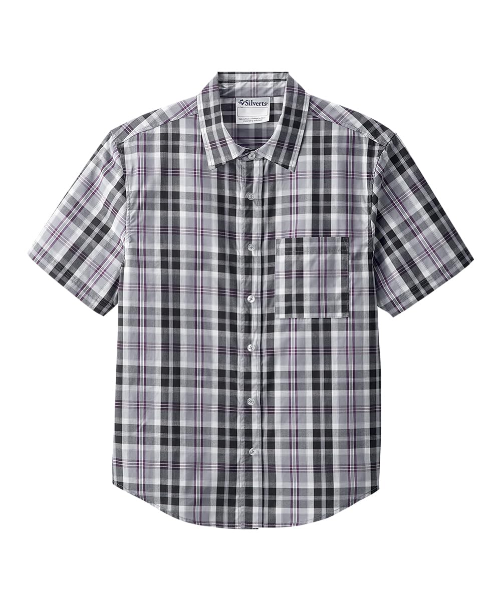 Silverts Men’s Magnetic Buttons Adaptive Short Sleeve Shirt - Dress Shirt for Elderly Seniors, Magnetic Button Shirts for Men - Assists Arthritis, Limited Hand Mobility - Delton Plaid 2XL