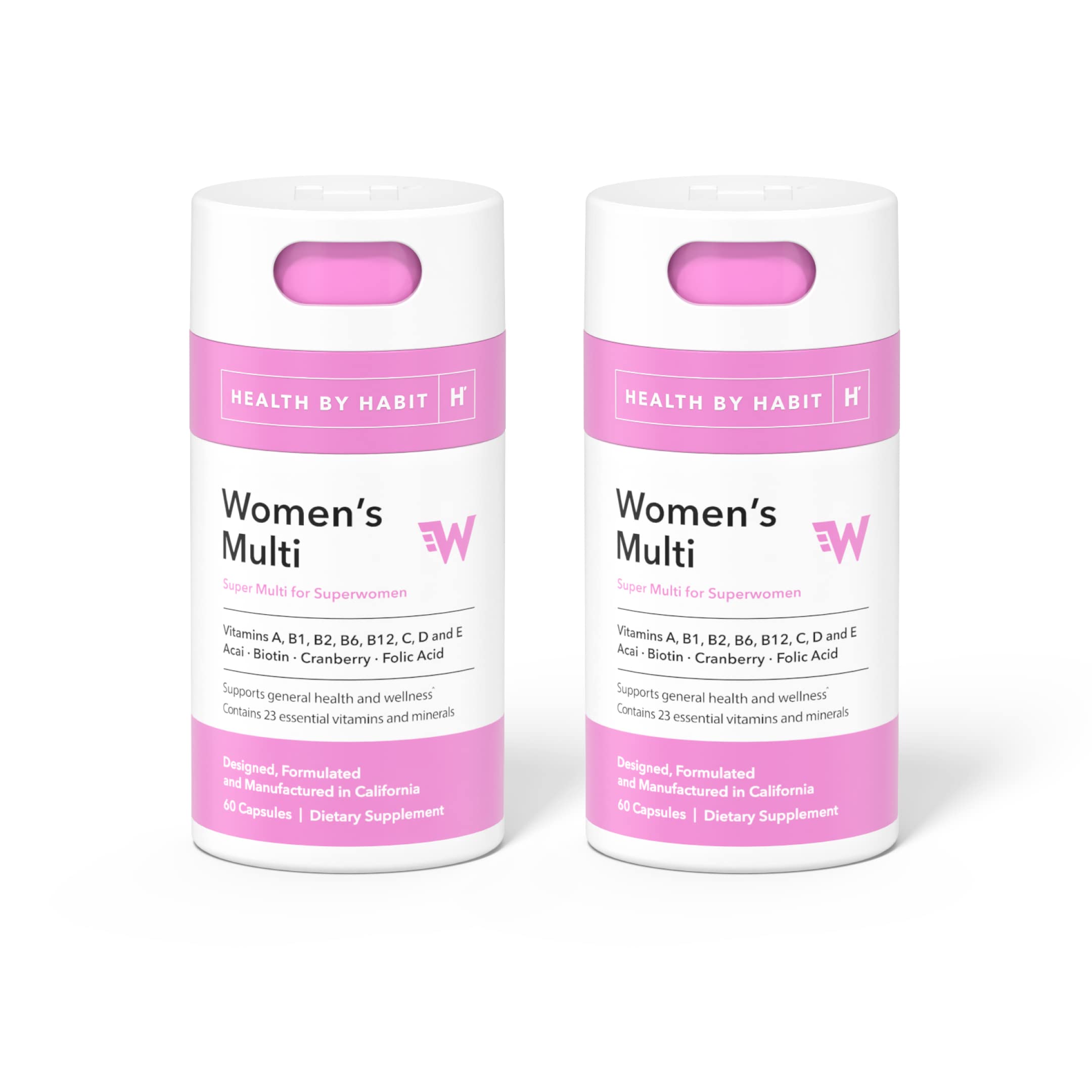 Health by Habit Womens Multi Supplement 2 Pack (120 Capsules) - 23 Essential Vitamins and Minerals, Supports General Health & Wellness, Non-GMO, Sugar Free (2 Pack)