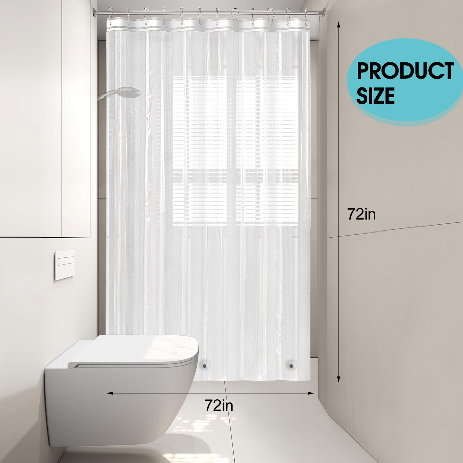 Shower Curtain Plastic Water Resistent PEVA Heavy Weight Thick Bathroom Clear Curtain, Minimalist Home Bathroom Curtain Décor 72x72 Inches