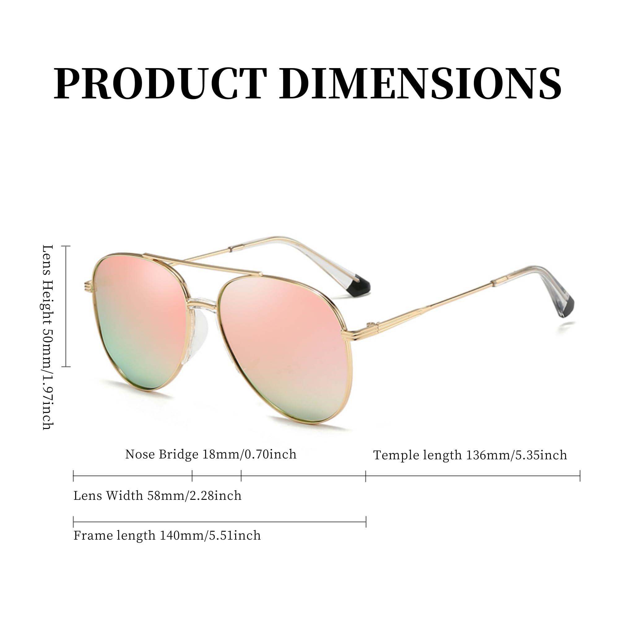 BOBUXLIIN Aviator Sunglasses for Women with UV 400 Protection Lens Womens Polarized Sunglasses Lightweight Metal Pilot Frame