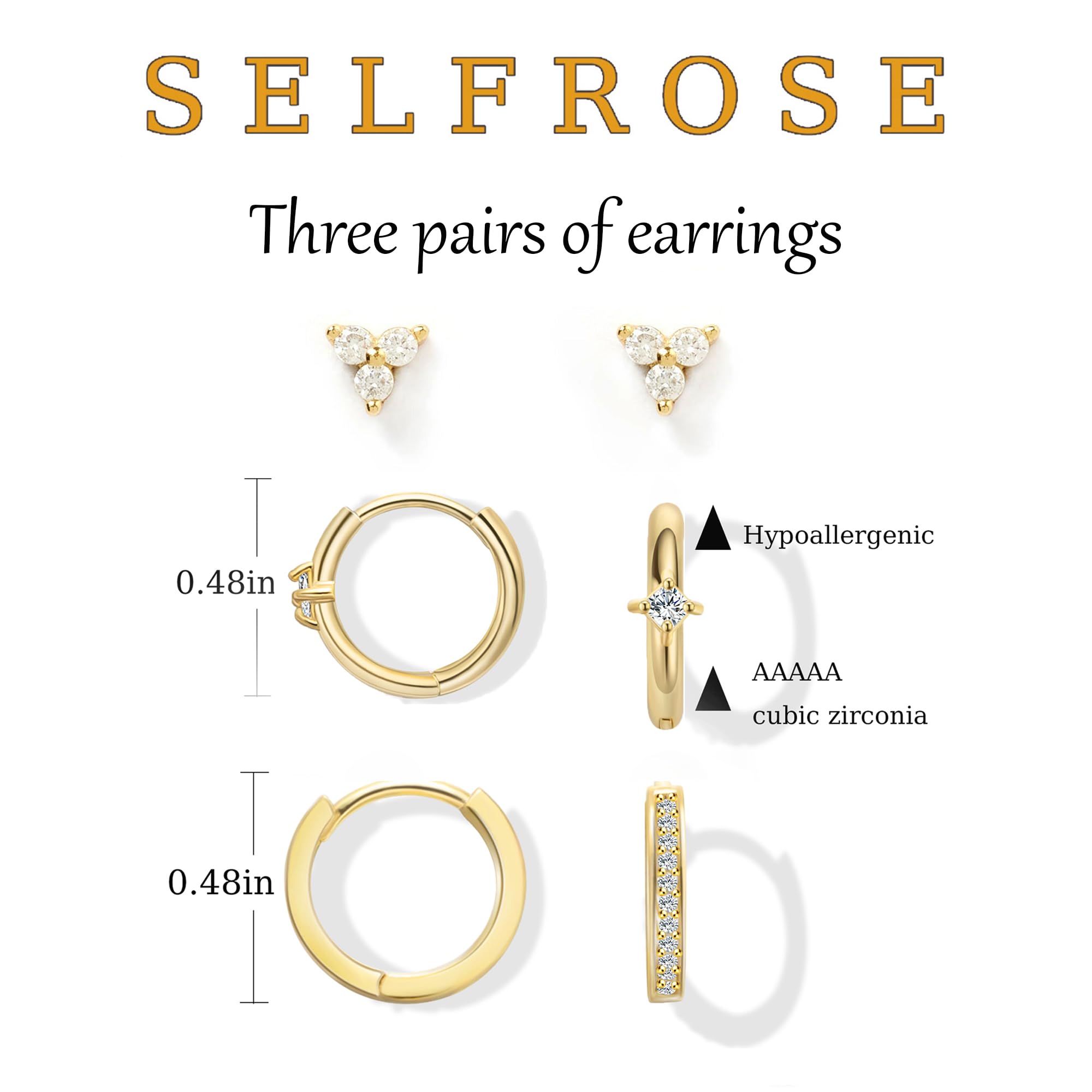 SELFROSE Gold Earrings Set for Women,Dainty Huggie Earrings 14k Gold Plated Cartilage Earring Set Hypoallergenic Gold Diamond Earrings Small Gold Hoop Earrings Huggie Earrings Set Gold jewelry Gifts