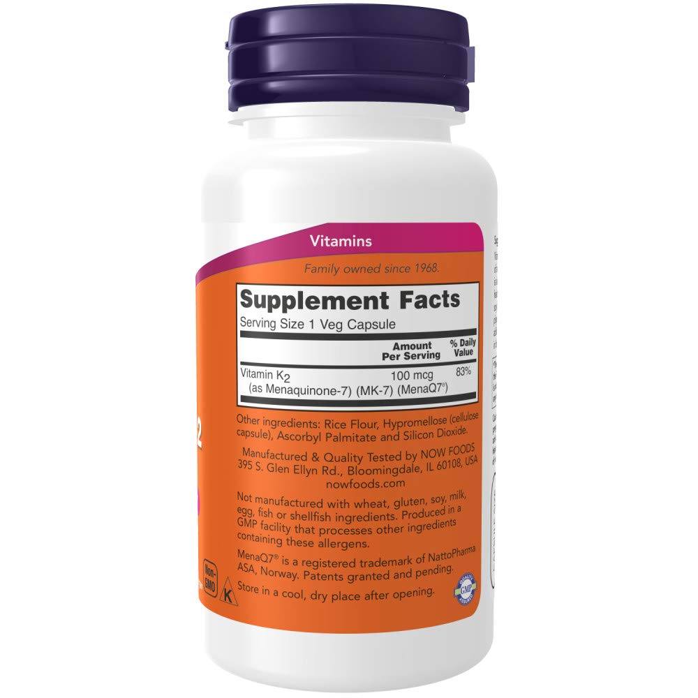 NOW Supplements, MK-7 Vitamin K-2 100 mcg, Cardiovascular Support*, Supports Bone Health*, 120 Veg Capsules