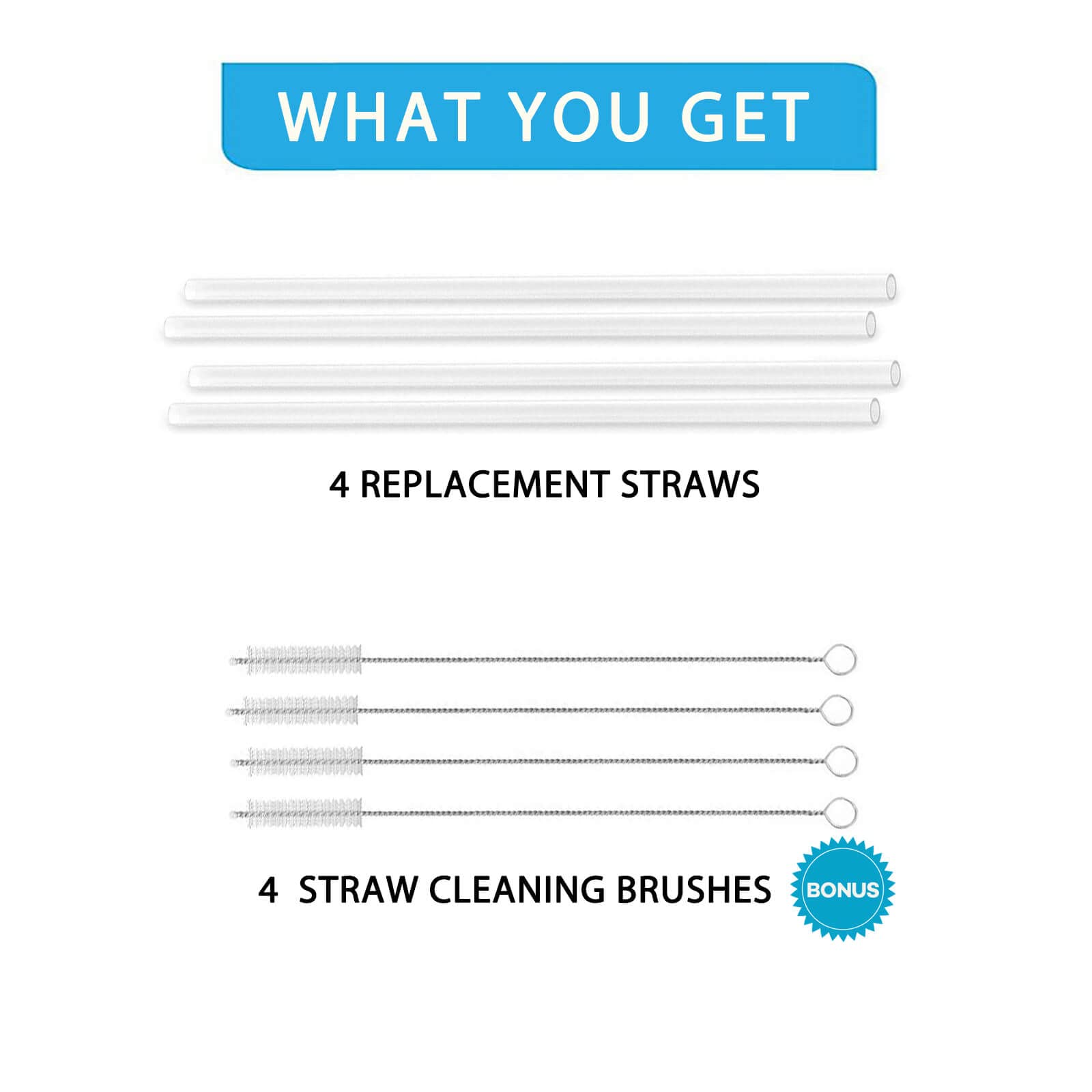 4-Pack Replacement Straws for Hydro Flask Wide Mouth Bottle Hydroflask Straw Lid, 4 BPA-FREE Straws and 4 Straw Cleaning Brushes