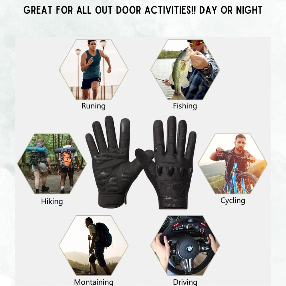 Anti-Slip Full Finger LED Flashlight Gloves for Walking/Cycling/Running/Fishing/Out Door activites Day or Night/Christmas Stocking Stuffers for Men. (1-Pair) XLarge.