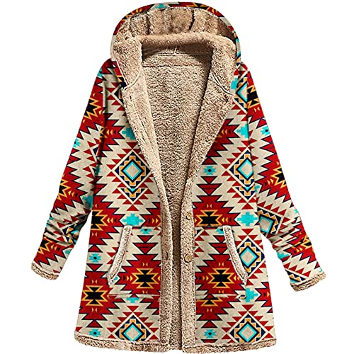 Friday Black Sale Coats for Women Winter Ethnic Aztec Print Jacket Sherpa Fleece Lined Open Front Hooded Cardigan with Pockets Orders Placed by Me