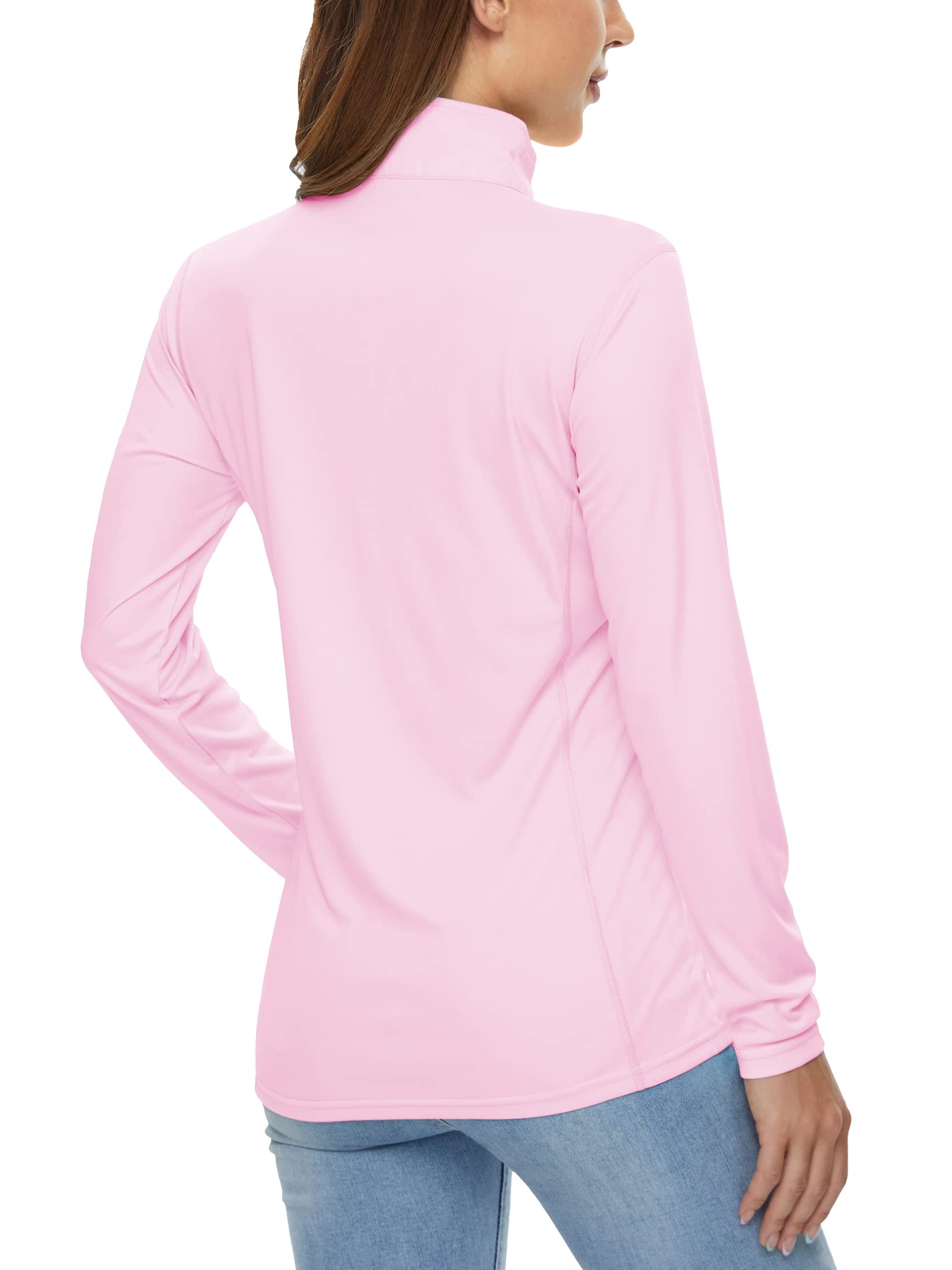 MAGCOMSEN Hiking Shirts for Women UPF 50+ Sun Protection Long Sleeve Half-Zip Workout Shirt Rashguard Athletic Shirts Running Shirts Pink