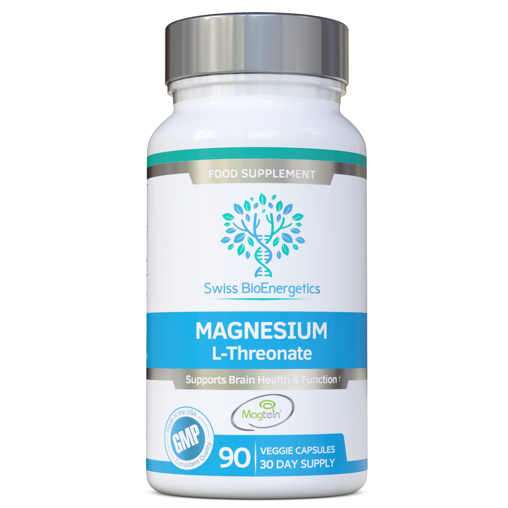 Magnesium L-Threonate as Magtein 2100mg Daily Dose - 90 Capsules - No Artificial Fillers, Binders or Flow Agents - Magnesium for Brain Health - Made in The USA