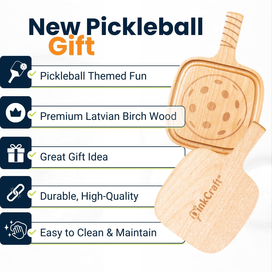 Pickleball Drink Coasters, 2/Pack, Pickleball Gift, Party Decoration, Birch Wood Coaster Set, 3.5 x 3.5”, Paddle Shape with Handle, Varnished Finish