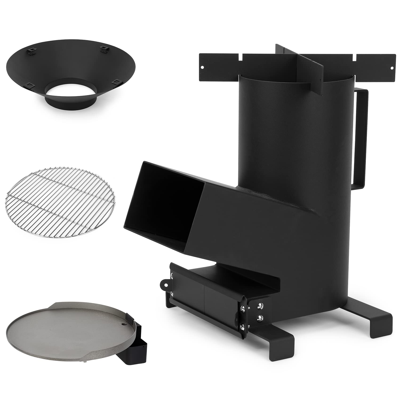 ONLYFIRE OUTDOOR LIVING 3-in-1 Camp Rocket Stove with 14.5" Cooking Grate, 18" Griddle and Cooktop, Portable Wood Burning Camping Stove for Patio Backyard RV Tailgating Trailer Tents Hiking, GS302