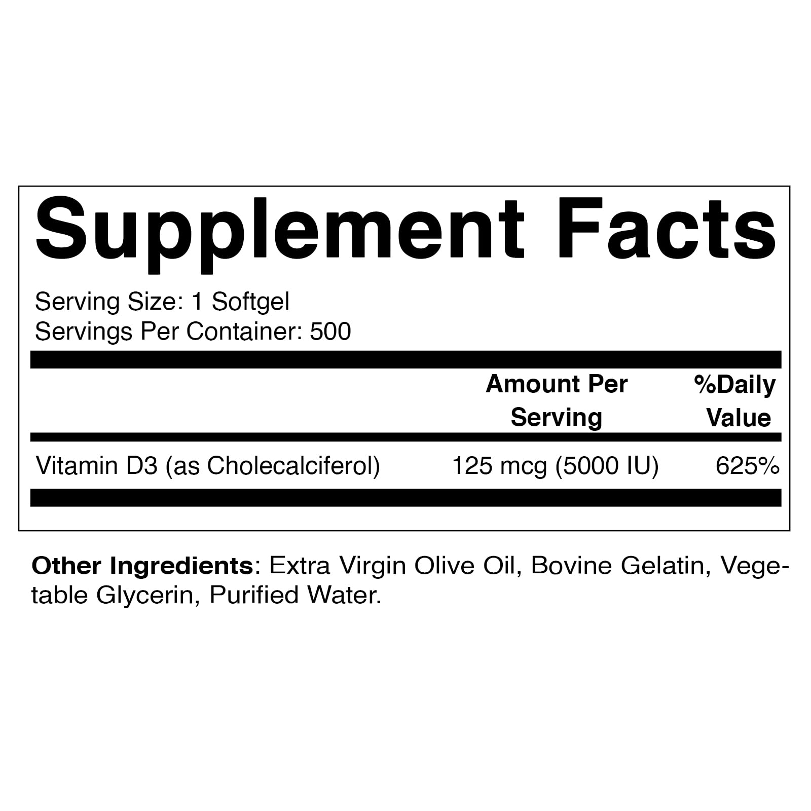 Vitamatic Vitamin D3 5000 IU (125 mcg) - 500 Softgels (Olive Oil Based) - 500 Days Supply - for Healthy Muscle Function, and Immune Support, Non-GMO, Gluten Free in Cold-Pressed Mini Softgels