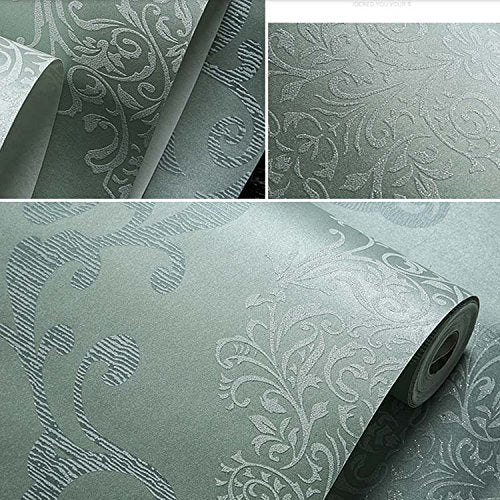 Q QIHANG DAWEI 3D Luxury Damask Pearl Powder Non-Woven Wallpaper Roll for Living Room Light Blue Color 1.73'W x 35.8'L