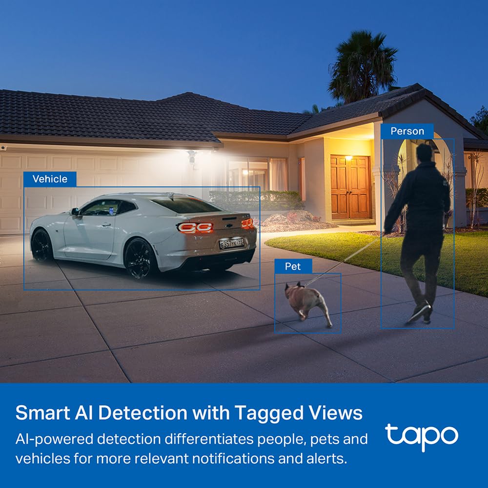 Tapo TP-Link 2K QHD Floodlight Camera for Outdoor Security, Wired, 2800 Lumens, 270° Motion-Activated, Free Vehicle/Person Detection, No Subscription Required, Works w/Alexa & Google Home C720