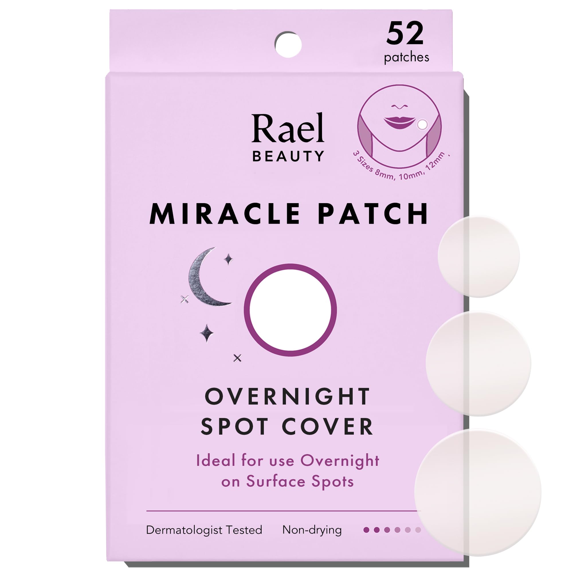 Rael Pimple Patches, Miracle Overnight Spot Cover - Hydrocolloid Acne Patch for Face, Zit & Blemish, Thicker & Extra Adhesion, Absorbing Cover, All Skin Types, Vegan, Cruelty Free, 3 Sizes (52 Count)