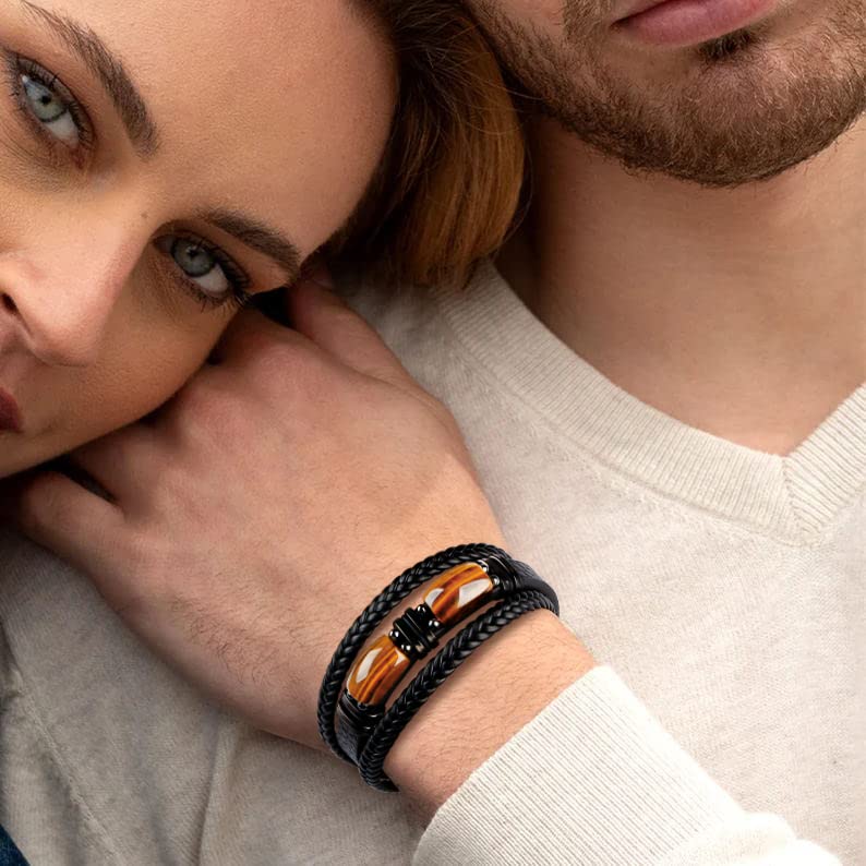 JoycuFF Bracelet for Son from Mom Dad Leather Bracelet Layered Birthday Graduation Gifts for Son I Love You Forever Engraved Braied Birthday Cuff Bangle Wrap Jewelry