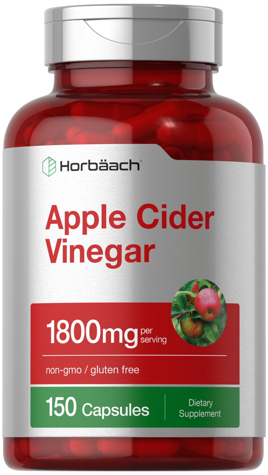 Horbäach Apple Cider Vinegar Capsules | 1800mg | 150 Pills | Non-GMO, Gluten Free Supplement