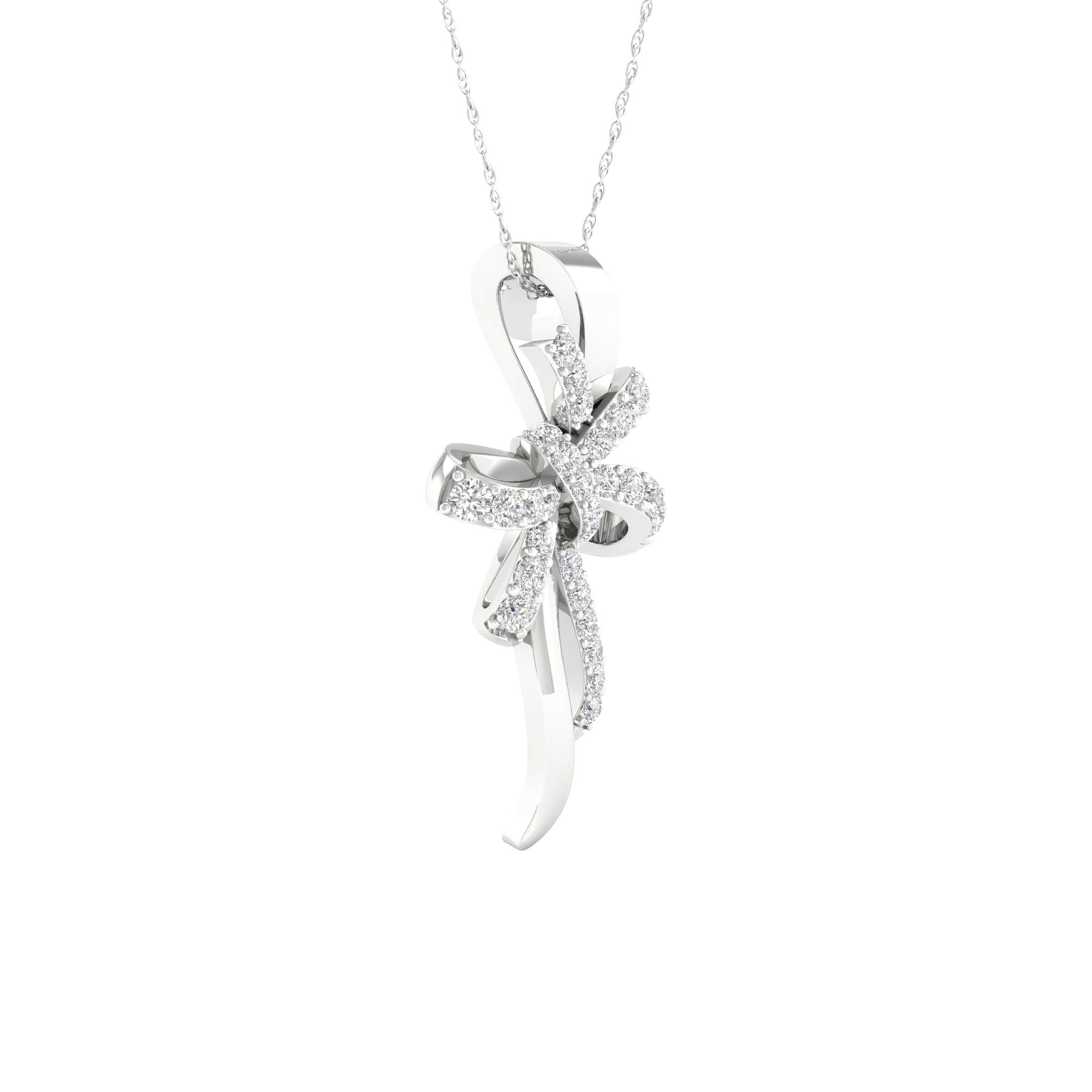 DZON 10K White Gold 1/8CT TDW Diamond Knot Pendant Necklace For Women (I-J, I2)