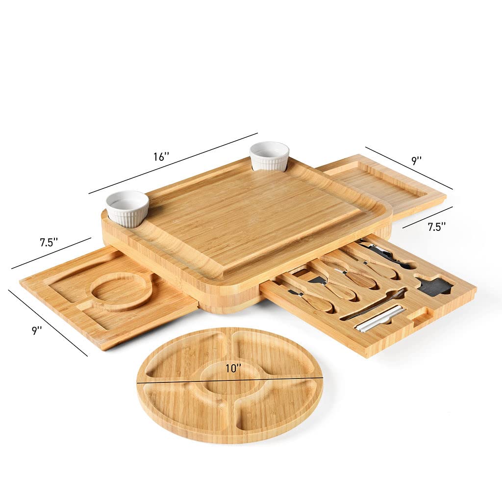 Bamboo Charcuterie Boards Gift Set - Simple Meat and Cheese Board Set with Charcuterie Board Accessories, Valentines Day Gifts for Her, Unique House Warming Gifts New Home - Home it