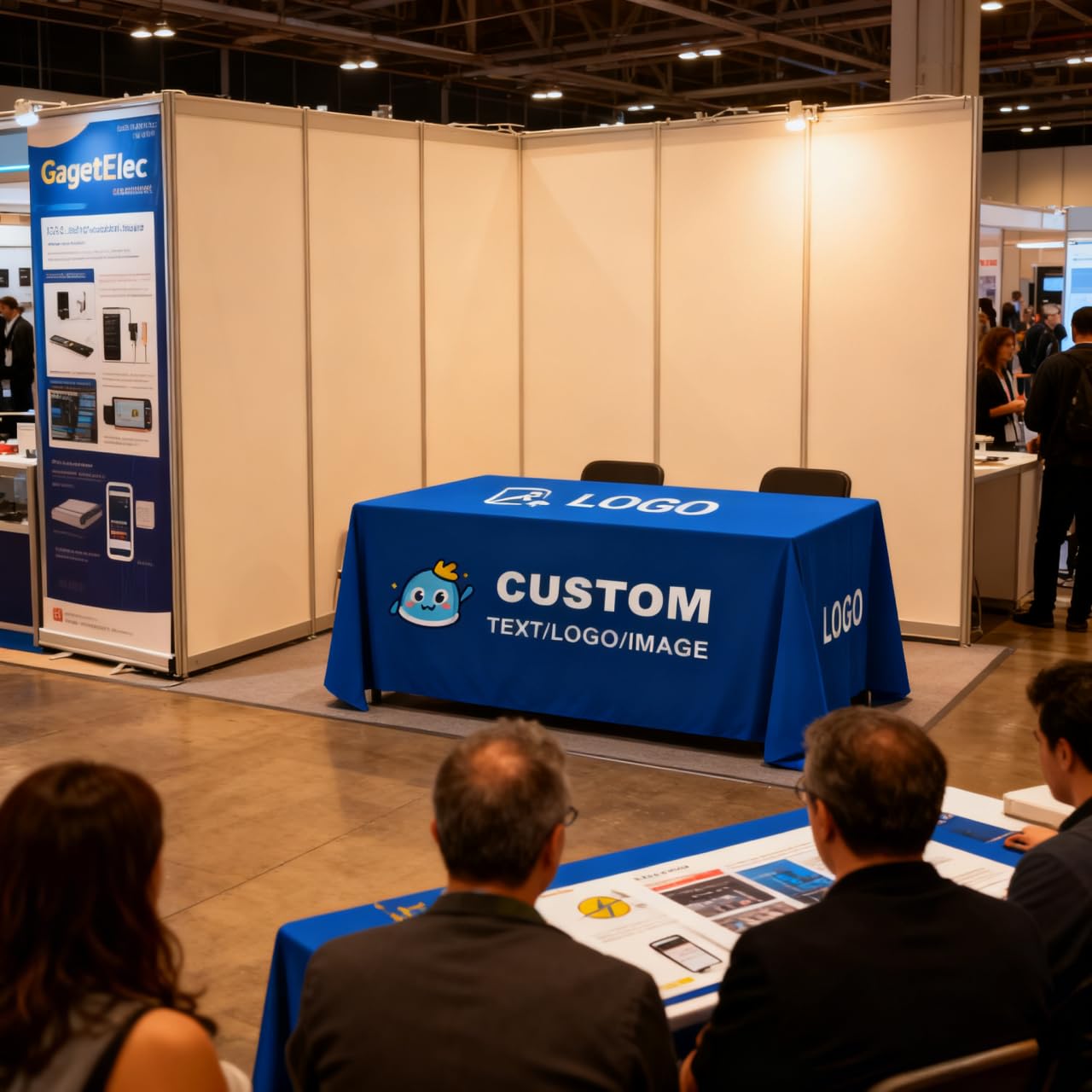 Custom Table Cloth with Business Logo, Personalized Table Cloth with Logo for 4FT 5FT 6FT 8FT 10FT, Ideal for Tradeshow Events, School, Associations, Birthday Party & Wedding (4FT Open Back)