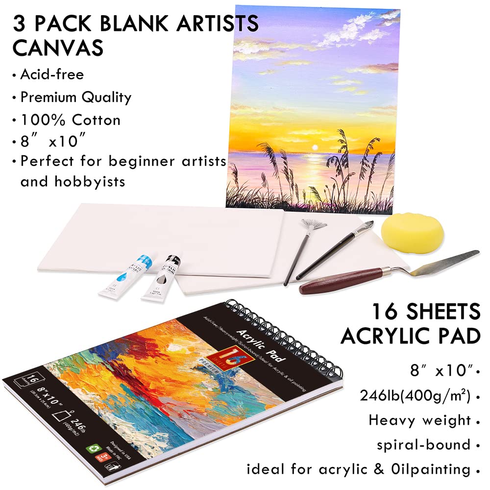 Kalour Acrylic Paint Set 56 pcs,Painting Supplies with 24 Acrylic Paint,16 Sheets Acrylic Pad,Painting Brushes,Canvas,Palette,Easel - Art Craft Paints Kit for Artists Beginners,Kids and Adults.