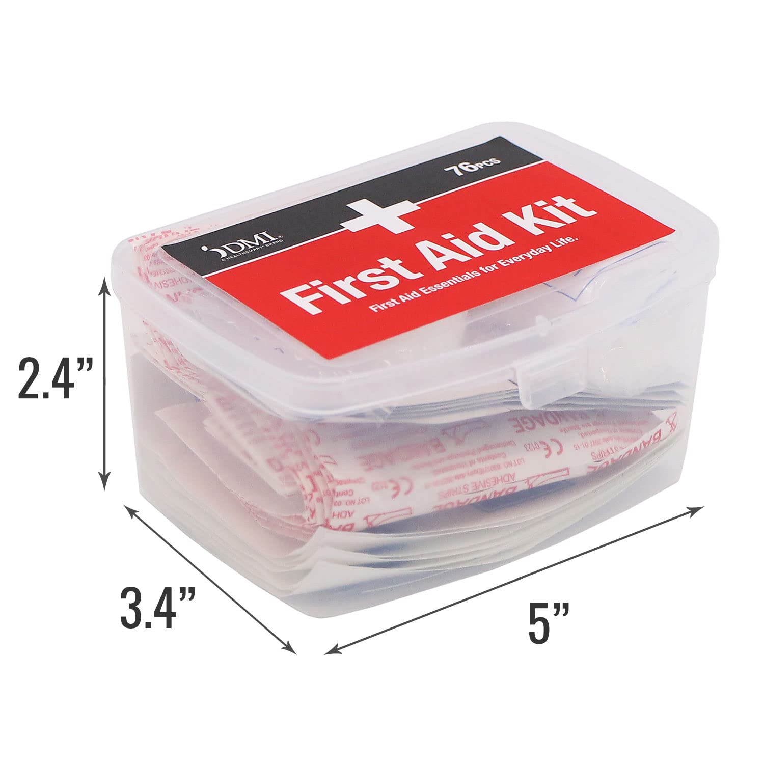 DMI 76-Piece First-Aid Kit, All-Purpose Use for Minor Cuts and Scrapes, Durable Water-Resistant Case, Convenient and Portable, FSA & HSA Eligible