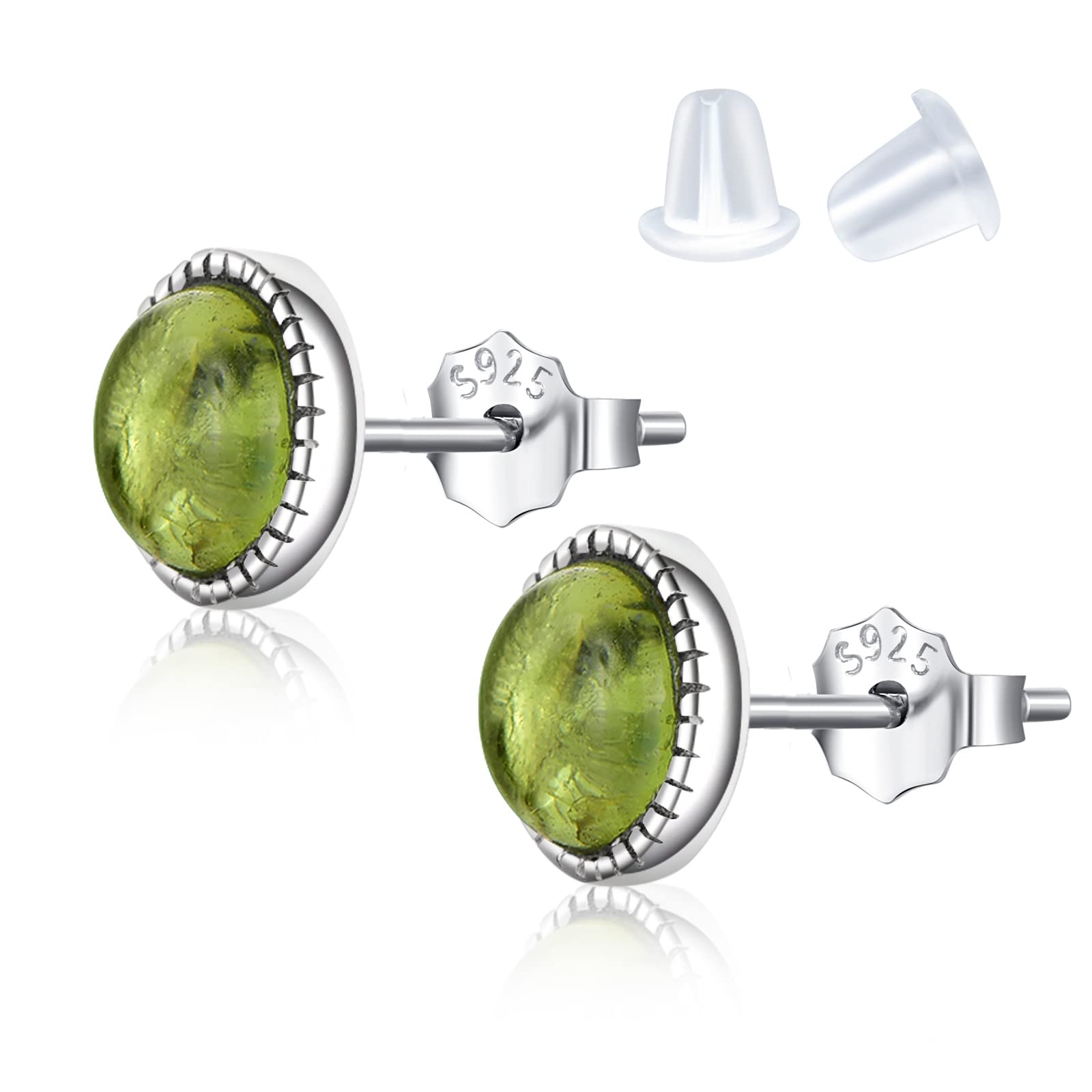 Real Green Peridot 925 Sterling Silver Earrings Dainty Crystal August Birthstone Hypoallergenic Gemstone Stud Earrings 6MM Handmade Peridot Jewelry Graduation Birthday Day Gift for Women and Girls