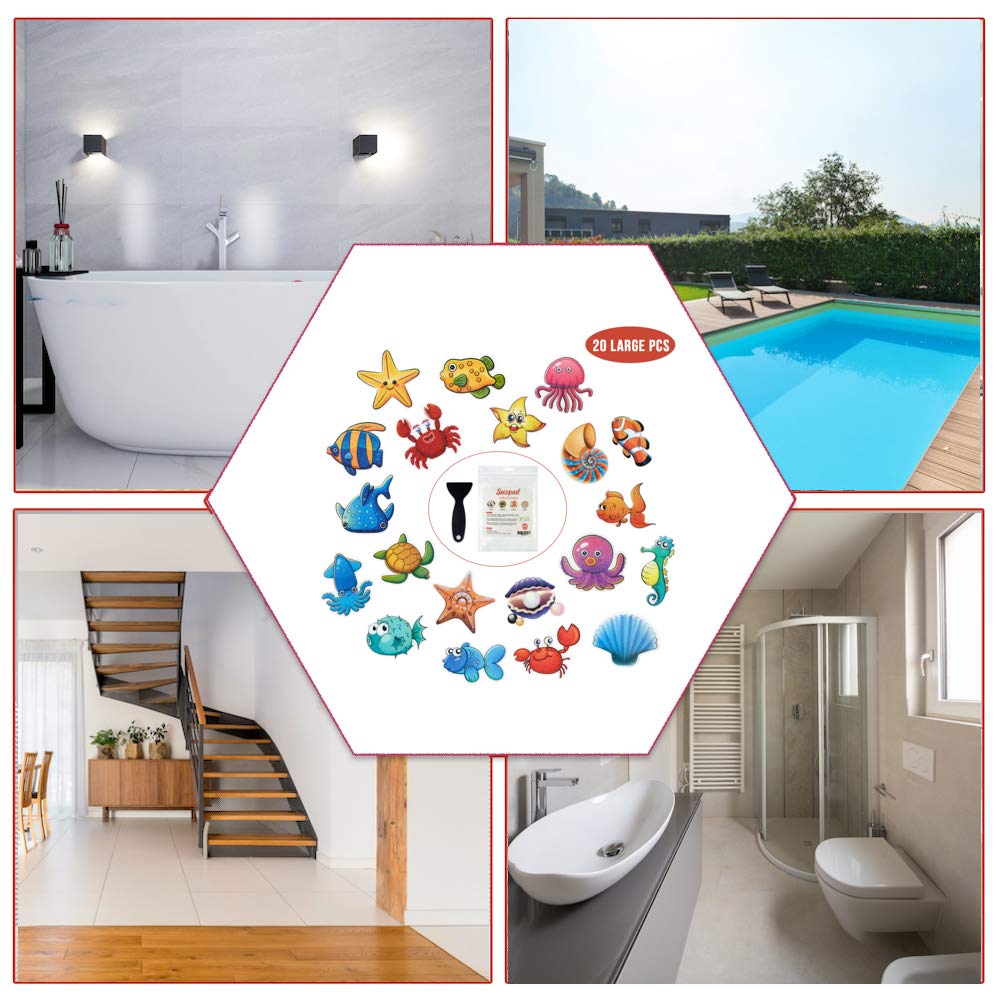 Secopad Non Slip Bathtub Stickers, 20 Large Sea Adhesive Kids Anti Slip Decal Threads for Shower and Bath Tub with Premium Scraper
