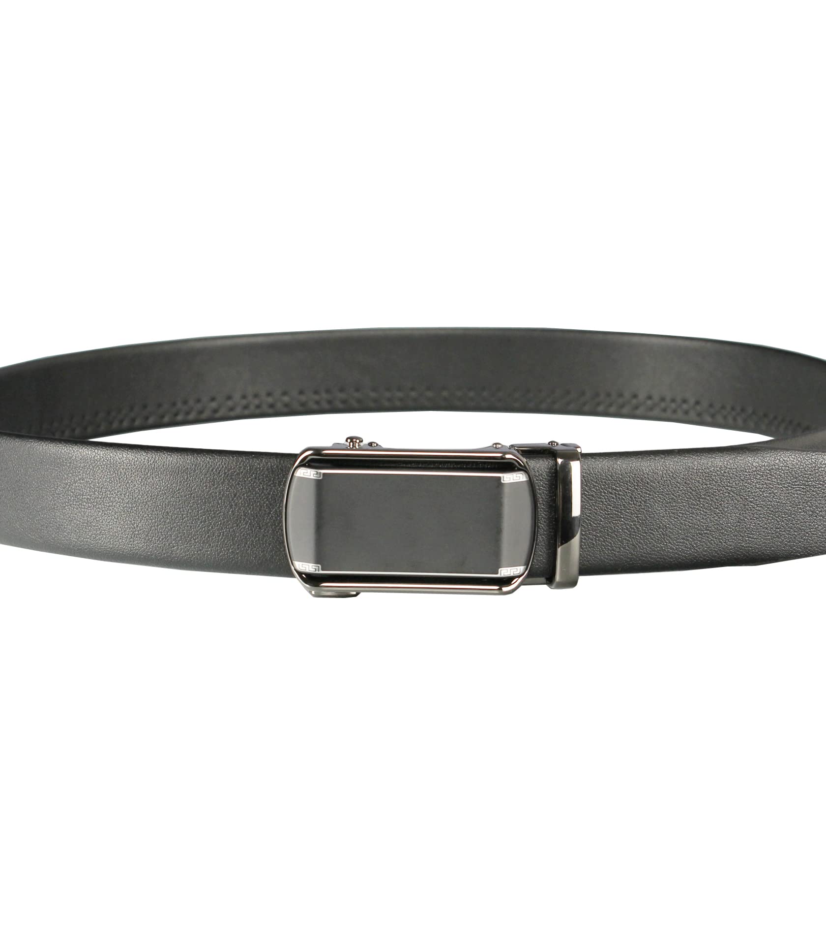 Bullko Mens Ratchet Adjustable Click Dress Golf Belt Casual Black Leather 1 3/8", Trim to Fit, 36