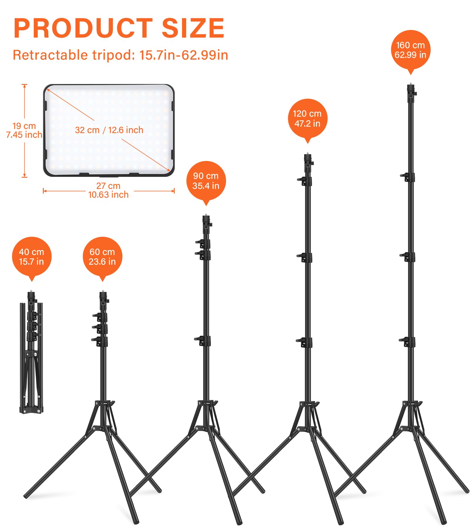 2 Pack LED Video Photography Lighting Kit with 62.99'' Tripod Stand, Unicucp 2500-8500K Dimmable Studio Streaming Light for Video Recording Filming, Live Game YouTube, Portrait Shooting, USB Charger